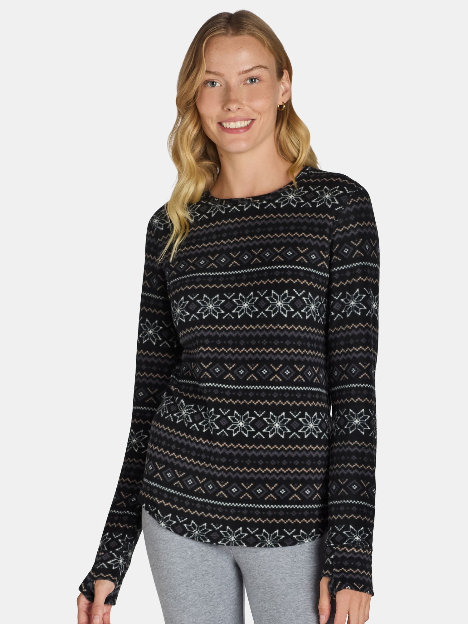 ClimateRight by Cuddl Duds Women's Warm Stretch Fleece Long Sleeve Crew Neck Thermal Base Layer Top, Sizes XS to 4X