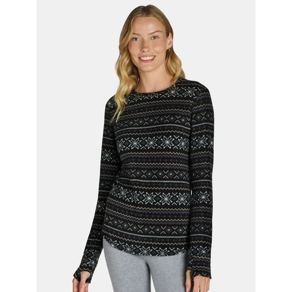 ClimateRight by Cuddl Duds Stretch Fleece Women's Long Sleeve Crew Neck Base Layer Top, Sizes XS to 4X