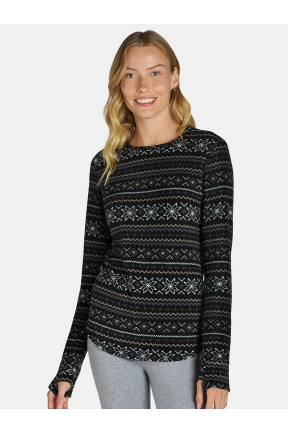 ClimateRight by Cuddl Duds Women's Warm Stretch Fleece Long Sleeve Crew Neck Thermal Base Layer Top, Sizes XS to 4X