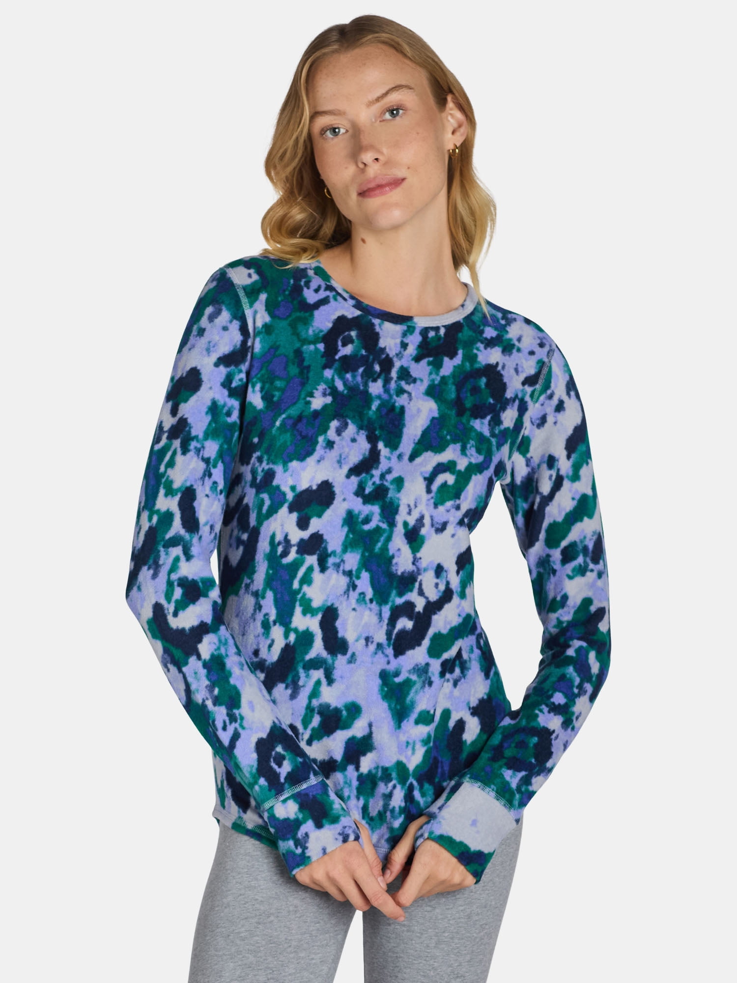 ClimateRight by Cuddl Duds Women's Warm Stretch Fleece Long Sleeve Crew Neck Thermal Base Layer Top, Sizes XS to 4X