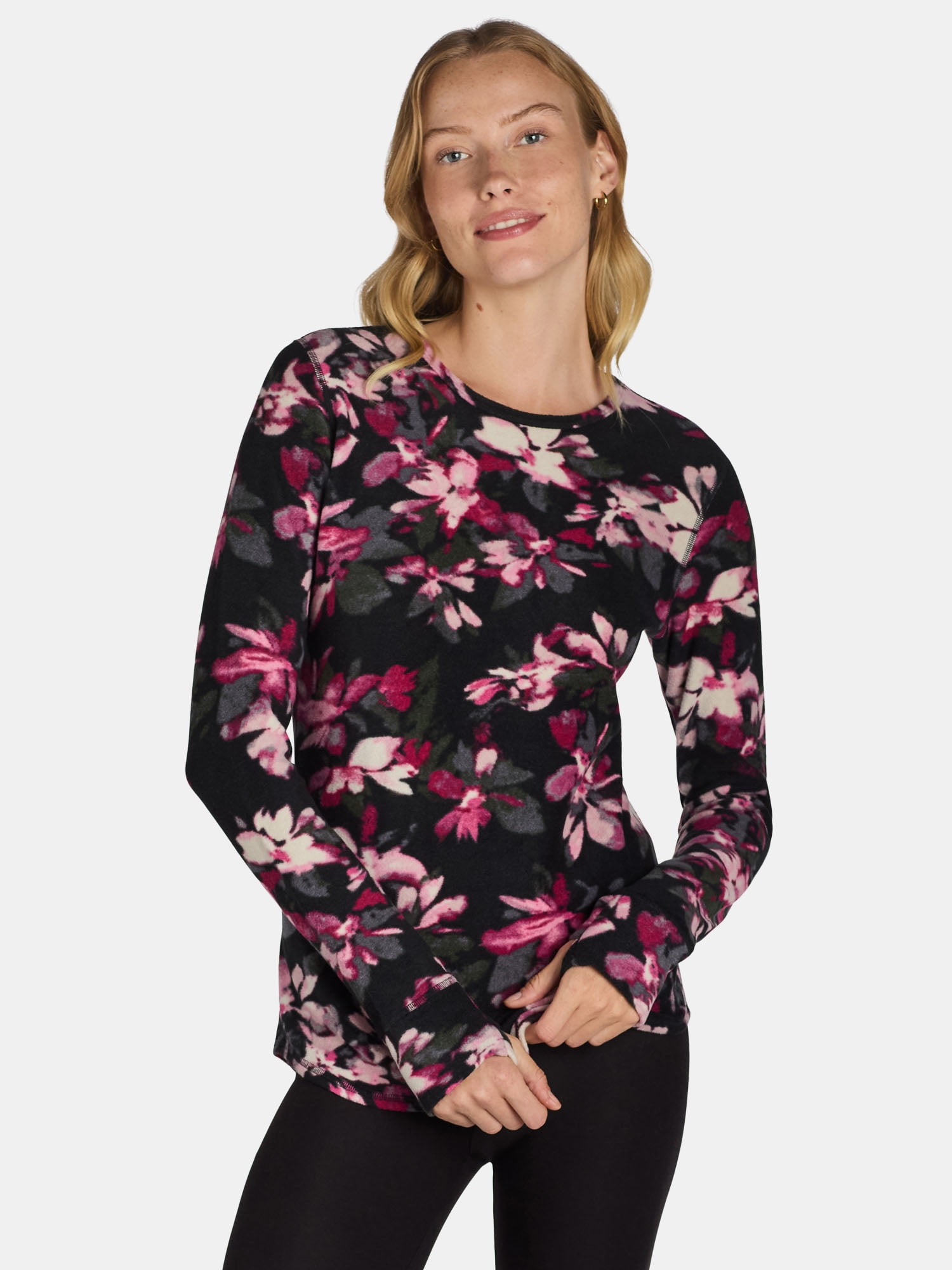 ClimateRight by Cuddl Duds Women's Warm Stretch Fleece Long Sleeve Crew Neck Thermal Base Layer Top, Sizes XS to 4X