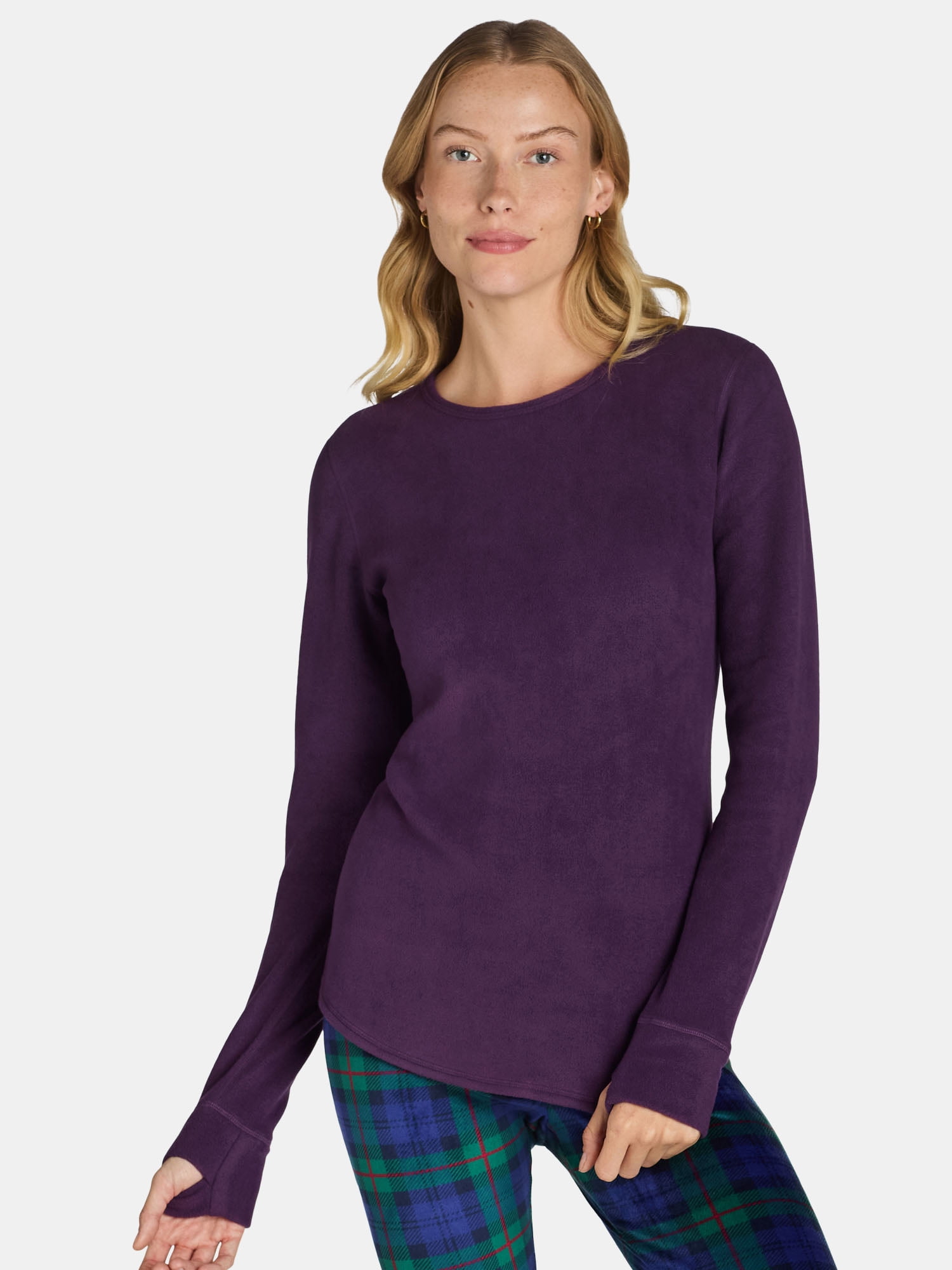 ClimateRight by Cuddl Duds Women's Warm Stretch Fleece Long Sleeve Crew Neck Thermal Base Layer Top, Sizes XS to 4X