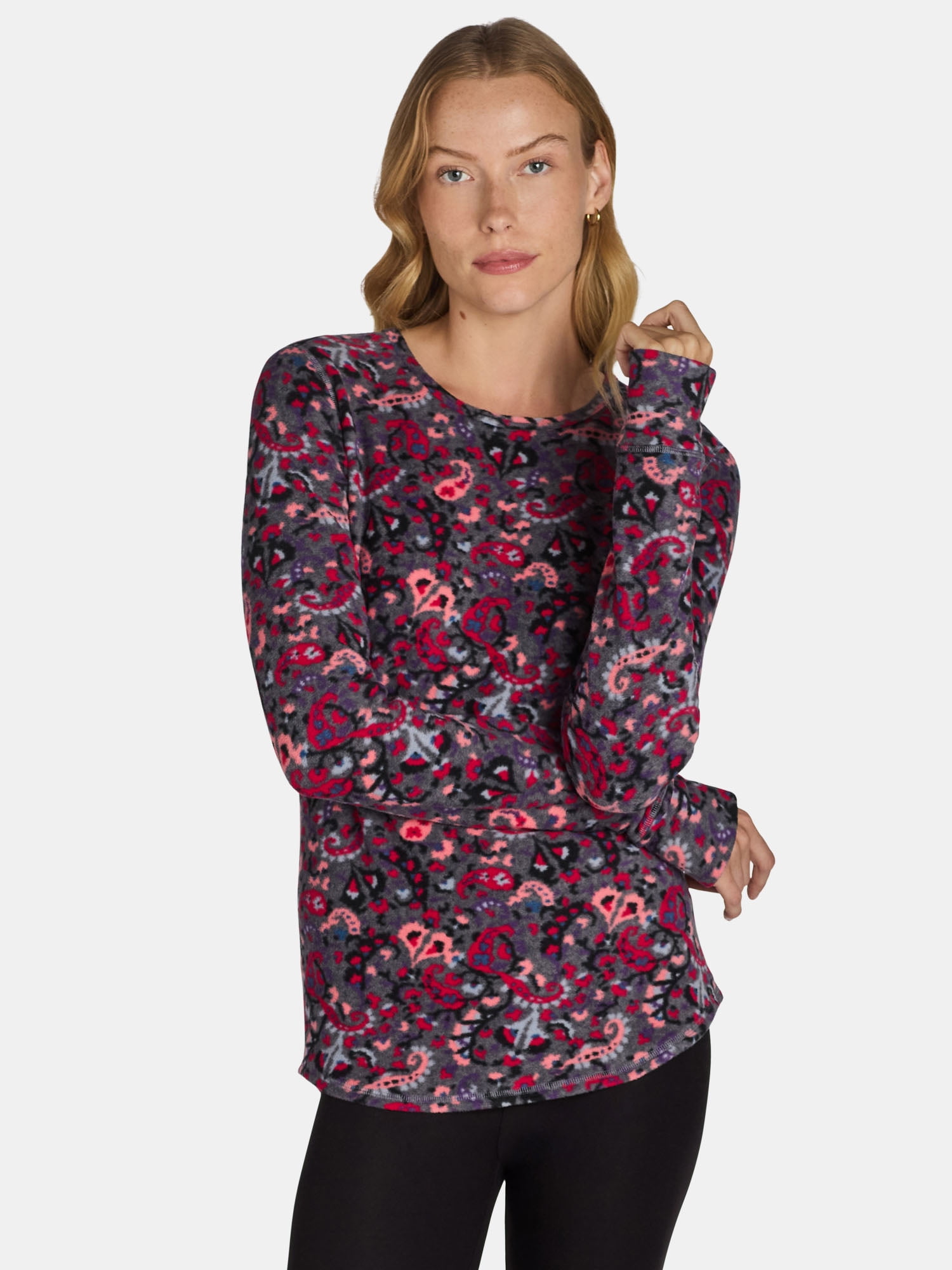 ClimateRight by Cuddl Duds Women's Warm Stretch Fleece Long Sleeve Crew Neck Thermal Base Layer Top, Sizes XS to 4X