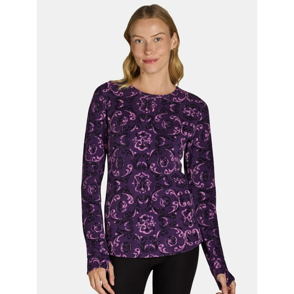 ClimateRight by Cuddl Duds Stretch Fleece Women's Long Sleeve Crew Neck Base Layer Top, Sizes XS to 4X