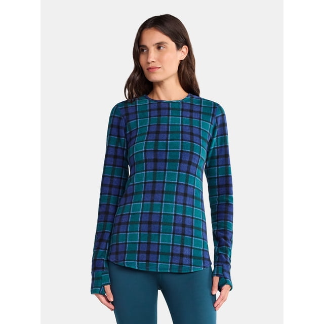 ClimateRight by Cuddl Duds Women's Warm Stretch Fleece Long Sleeve Crew Neck Thermal Base Layer Top, Sizes XS to 4X