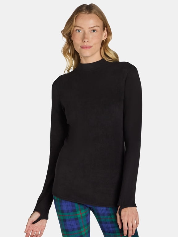 ClimateRight by Cuddl Duds Stretch Fleece Women's Mild Long Sleeve Mock Neck Base Layer Thermal Top, Sizes XS to 4X