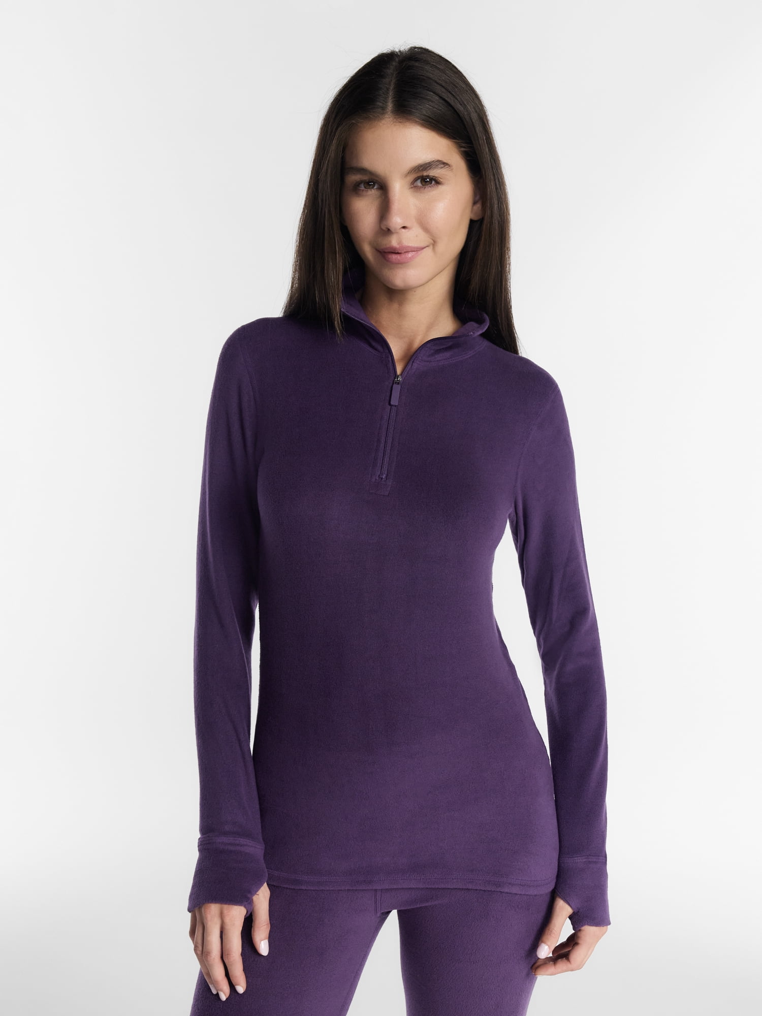ClimateRight by Cuddl Duds Women's Mild Stretch Fleece Long Sleeve Mock with Half Zip Thermal Base Layer Thermal Top, Sizes XS to 4X