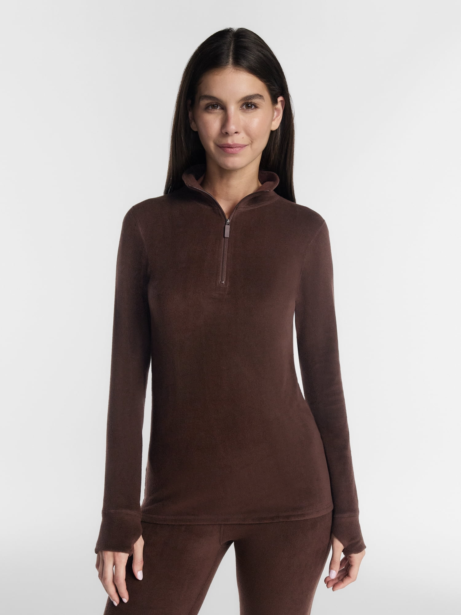 ClimateRight by Cuddl Duds Women's Mild Stretch Fleece Long Sleeve Mock with Half Zip Thermal Base Layer Thermal Top, Sizes XS to 4X