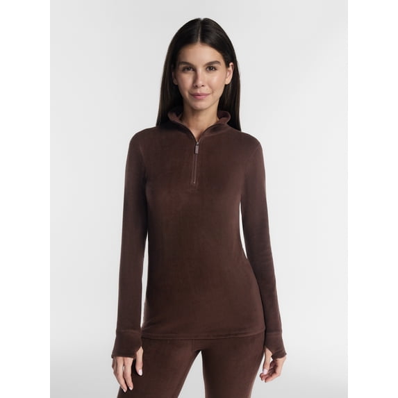 ClimateRight by Cuddl Duds Stretch Fleece Women's Long Sleeve Mock with Half Zip Base Layer Top, Sizes XS to 4X