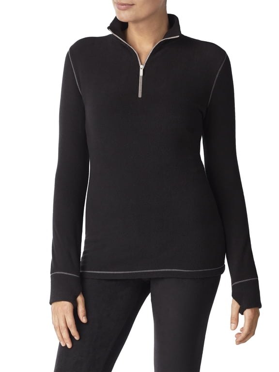ClimateRight by Cuddl Duds Women's Mild Stretch Fleece Long Sleeve Mock with Half Zip Thermal Base Layer Thermal Top, Sizes XS to 4X