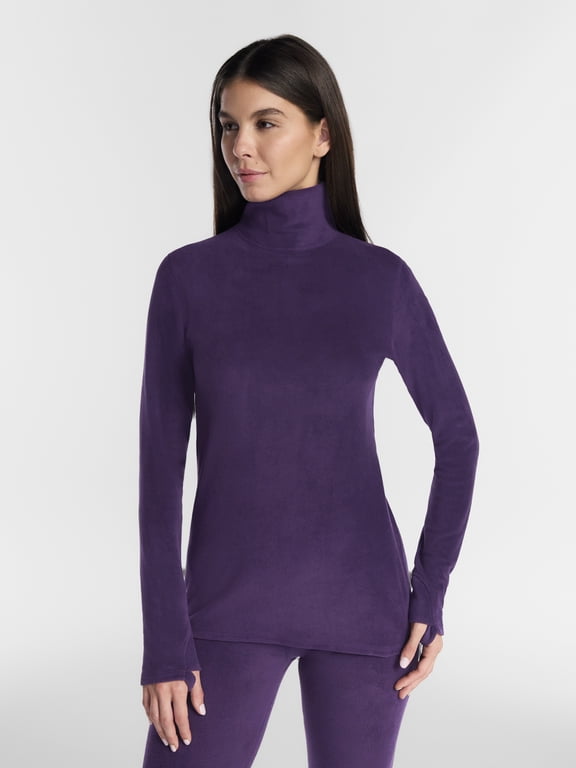 ClimateRight by Cuddl Duds Women's Mild Stretch Fleece Long Sleeve Turtleneck Base Layer Thermal Top, Sizes XS to 4X