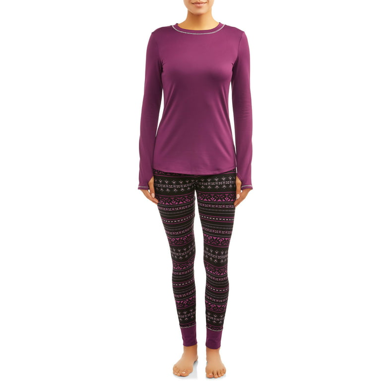 ClimateRight by Cuddl Duds Women's 2-Piece Brushed Comfort Warm Long  Underwear Top and Legging Set (AE) 
