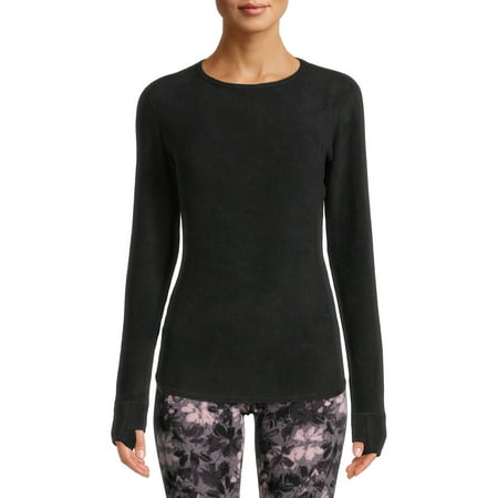 ClimateRight by Cuddl Duds Women's Base Layers Thermal Fleece Top, Black