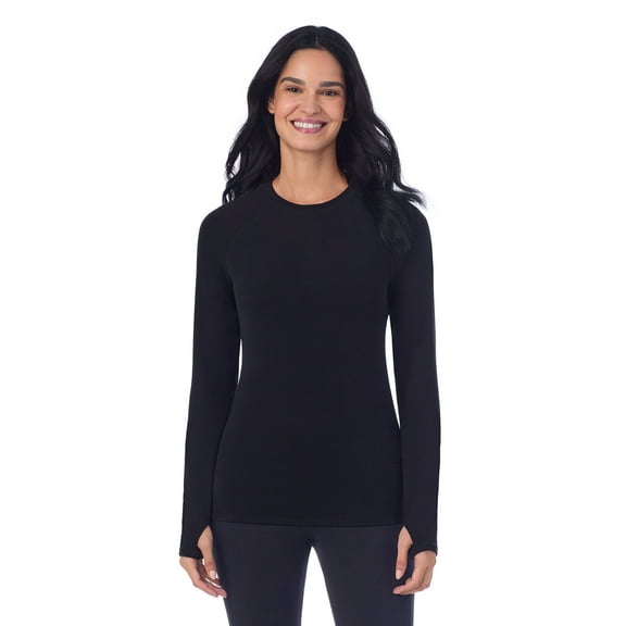 ClimateRight by Cuddl Duds Women’s Therma Suede Long Sleeve Crew Neck Base Layer Top, Sizes XS to XXL