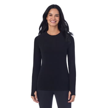 ClimateRight by Cuddl Duds Women’s Therma Suede Long Sleeve Crew Neck Base Layer Top, Sizes XS to XXL