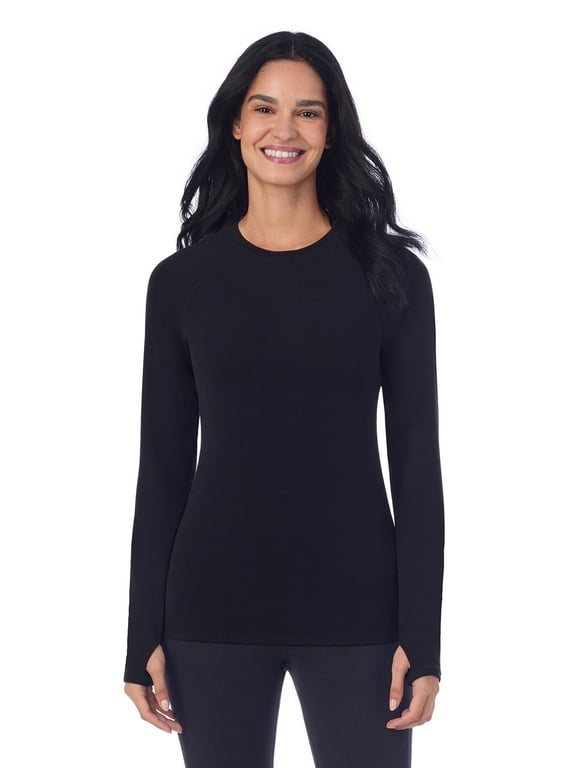 ClimateRight by Cuddl Duds Women’s Warmest Therma Suede Long Sleeve Crew Neck Base Layer Thermal Top, Sizes XS to XXL