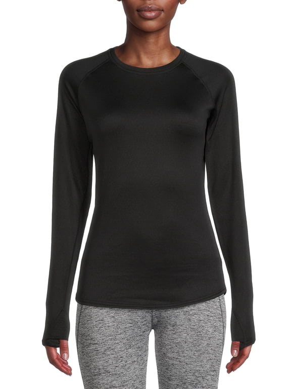 ClimateRight by Cuddl Duds Women's Grid Warmth Long Underwear Crewneck Thermal Top, Sizes XS-4X