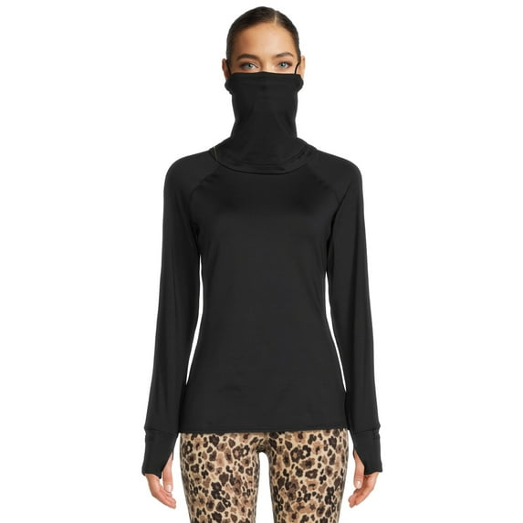 ClimateRight by Cuddl Duds Women's Plush Warmth Base Layer Thermal Top with Detachable Gaiter