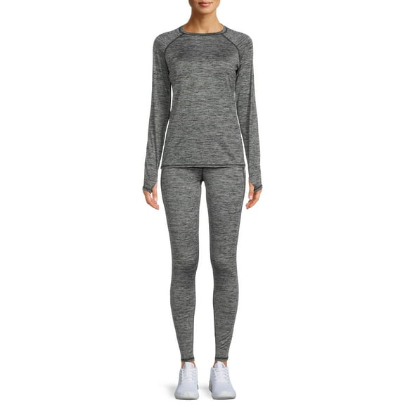 ClimateRight by Cuddl Duds Women's Plush Warmth Long Sleeve Crew & Legging Base Layer Set, Sizes XS to 4X