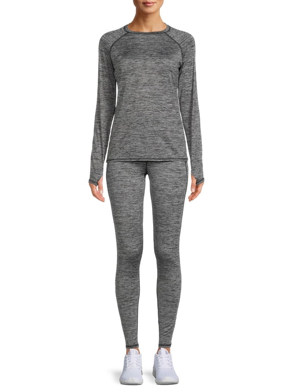ClimateRight by Cuddl Duds Women's Plush Warmth Long Sleeve Crew & Legging Base Layer Set, Sizes XS to 4X