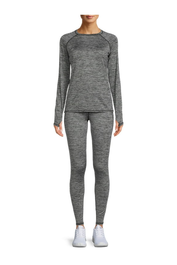 ClimateRight by Cuddl Duds Women's Plush Warmth Long Sleeve Crew & Legging Base Layer Set, Sizes XS to 4X