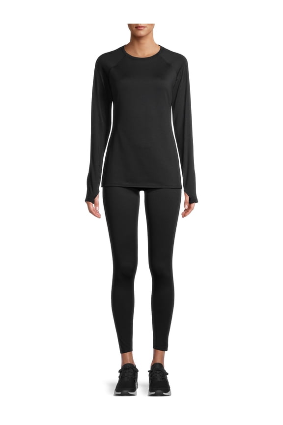 ClimateRight by Cuddl Duds Women's Plush Warmth Long Sleeve Crew & Legging Base Layer Set, Sizes XS to 4X