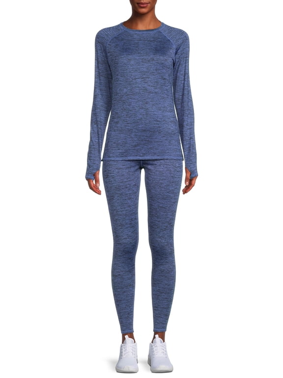 ClimateRight by Cuddl Duds Women's Plush Warmth Long Sleeve Crew & Legging Base Layer Set, Sizes XS to 4X