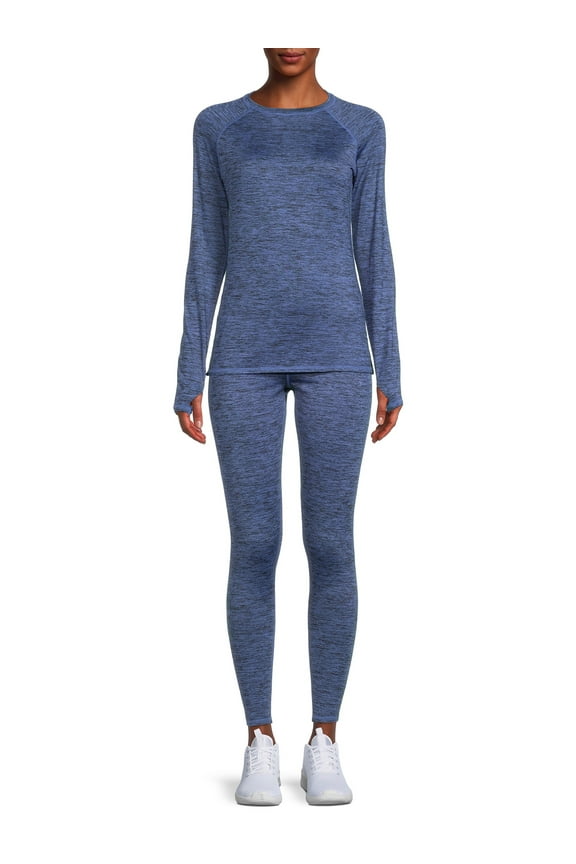 ClimateRight by Cuddl Duds Women's Plush Warmth Long Sleeve Crew & Legging Base Layer Set, Sizes XS to 4X