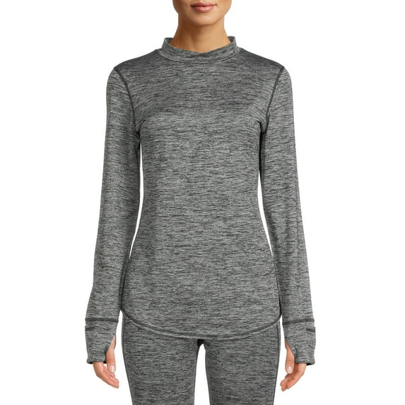 ClimateRight by Cuddl Duds Women's Plush Warmth Long Underwear Mock Neck Thermal Top with Mitten Cuff