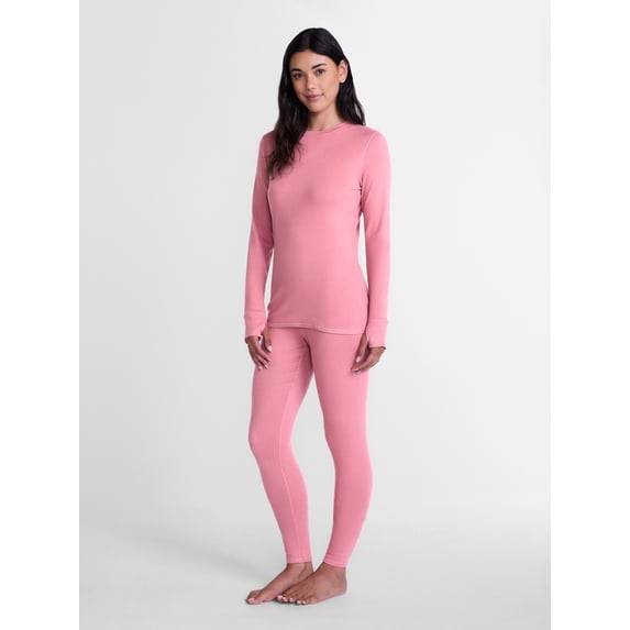 ClimateRight by Cuddl Duds Women's Pointelle Knit 2PC Top and Legging Thermal Base Layer Set, Sizes XS to 4X