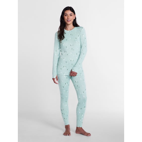 ClimateRight by Cuddl Duds Women's Pointelle Knit 2PC Top and Legging Thermal Base Layer Set, Sizes XS to 4X