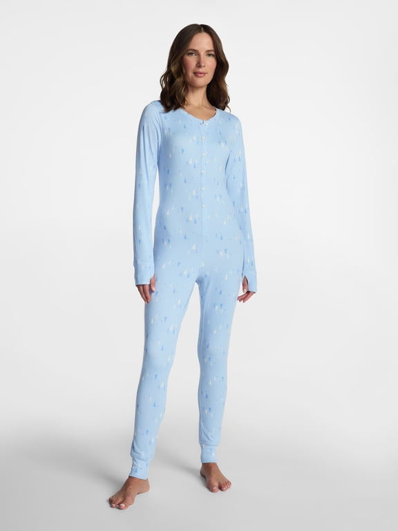 ClimateRight by Cuddl Duds Women's Pointelle Knit One-Piece Long Sleeve Henley Unionsuit Thermal Base Layer, Sizes XXS-4X