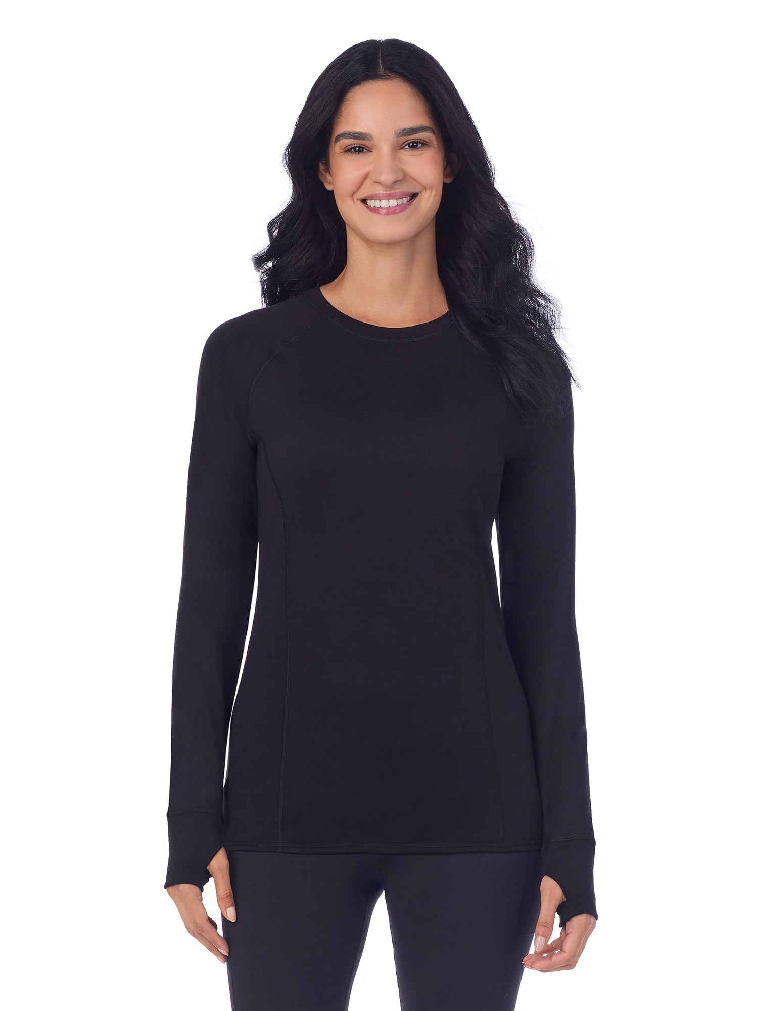 ClimateRight by Cuddl Duds Women's Pure Warmth Long Raglan Sleeve Crew Neck Base Layer Top, Sizes XS to XXL