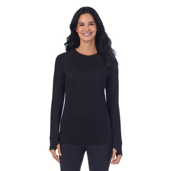 ClimateRight by Cuddl Duds Women's Pure Warmth Long Raglan Sleeve Crew Neck Base Layer Top, Sizes XS to XXL