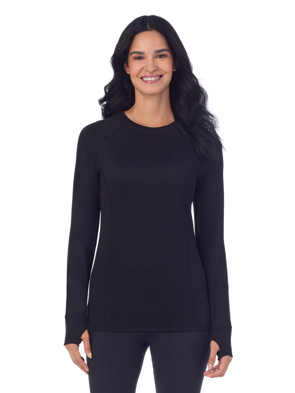 ClimateRight by Cuddl Duds Women's Pure Warmth Long Raglan Sleeve Crew Neck Base Layer Top, Sizes XS to XXL