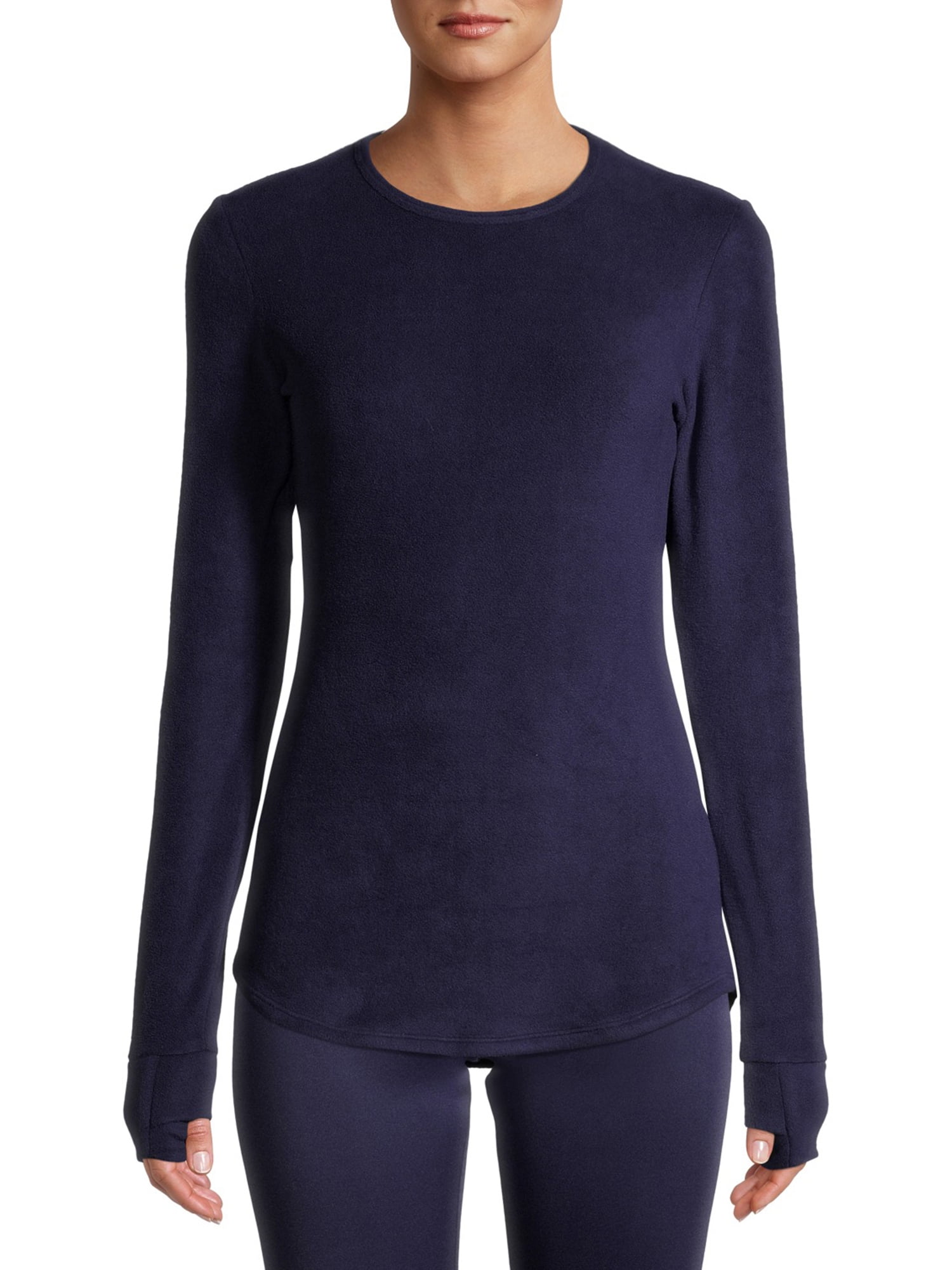 ClimateRight by Cuddl Duds Women's Stretch Fleece Base Layer Crewneck  Thermal Top with Cuff Thumbhole 