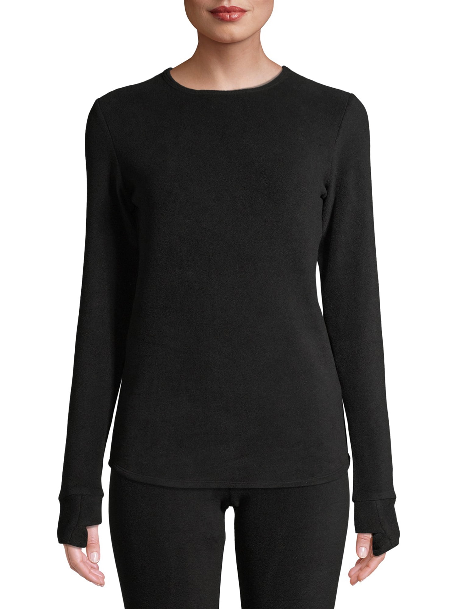 ClimateRight Women's Long-Sleeve Thermal Stretch Fleece Crew Top with  Thumbholes (Black), Black, Large : : Clothing, Shoes & Accessories