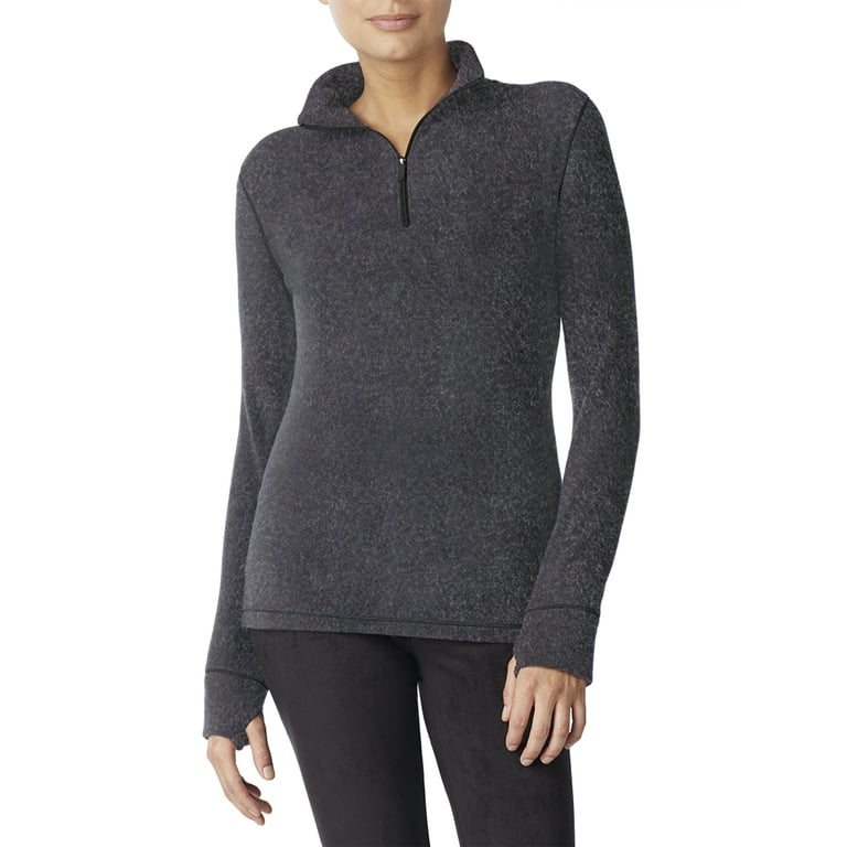 ClimateRight by Cuddl Duds Women's Stretch Fleece Base Layer Half Zip  Thermal Top