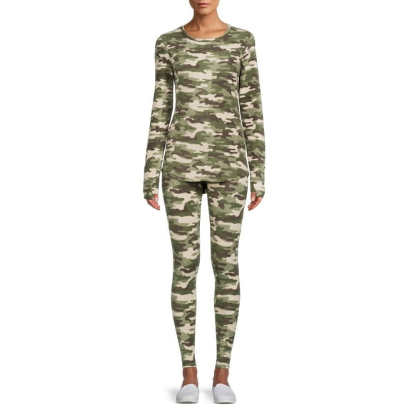 ClimateRight by Cuddl Duds Women's Stretch Fleece Long Sleeve Crew Neck Top & Legging Base Layer Set, Sizes XS to 4XL