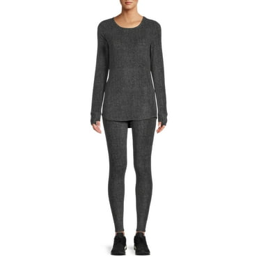 ClimateRight by Cuddl Duds Women's Stretch Fleece Long Sleeve Crew Neck Top & Legging Base Layer Set, Sizes XS to 4XL