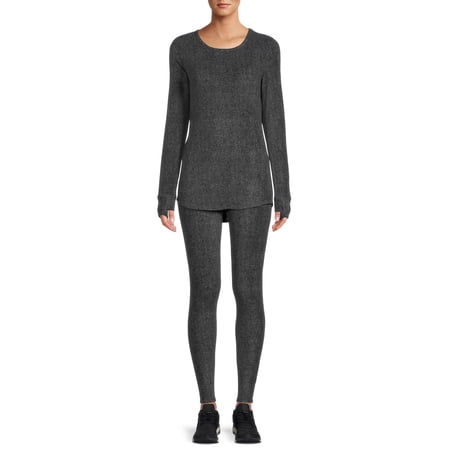 ClimateRight by Cuddl Duds Women's Stretch Fleece Long Sleeve Crew Neck Top & Legging Base Layer Set, Sizes XS to 4XL