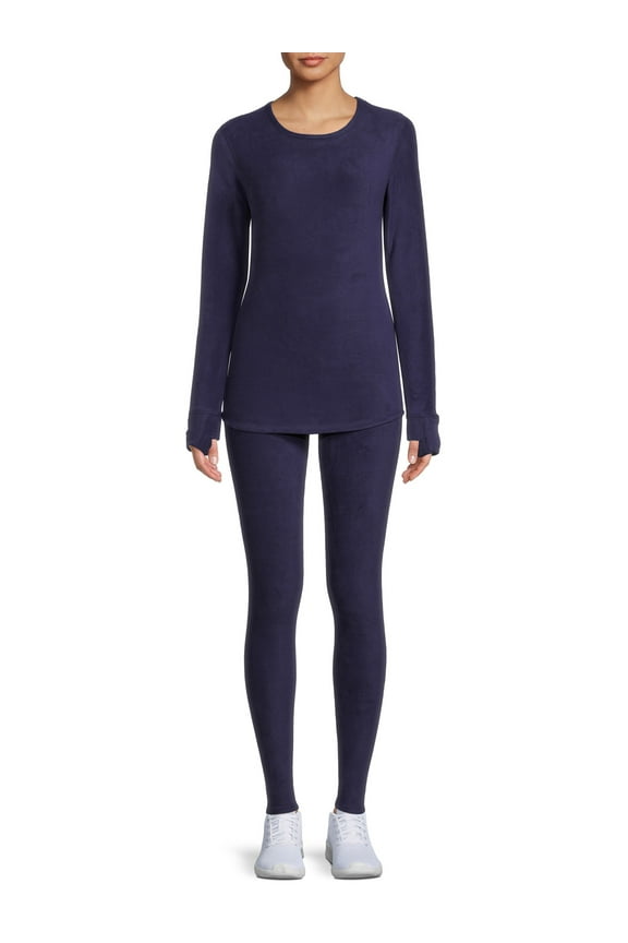 ClimateRight by Cuddl Duds Women's Stretch Fleece Long Sleeve Crew Neck Top & Legging Base Layer Set, Sizes XS to 4XL
