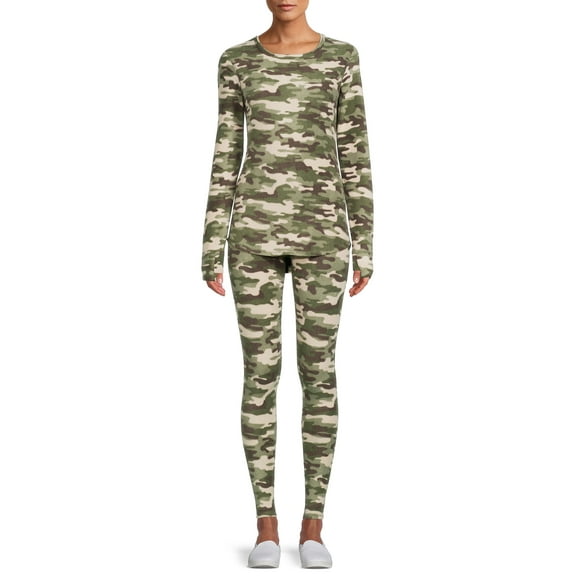 ClimateRight by Cuddl Duds Women's Stretch Fleece Long Sleeve Crew Neck Top & Legging Base Layer Set, Sizes XS to 4XL