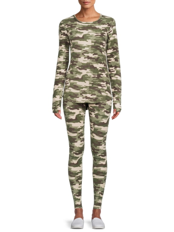 ClimateRight by Cuddl Duds Women's Stretch Fleece Long Sleeve Crew Neck Top & Legging Base Layer Set, Sizes XS to 4XL