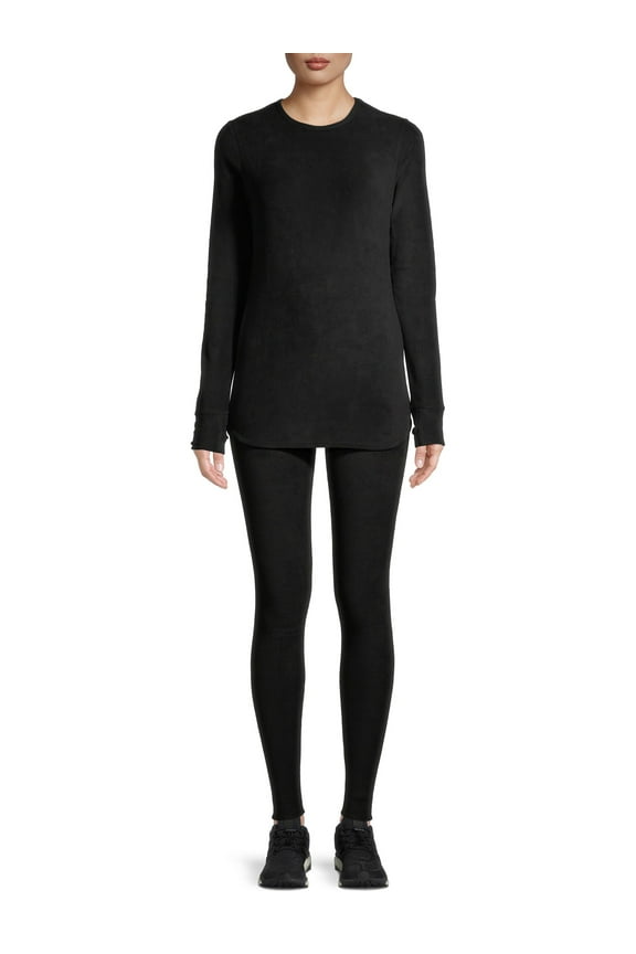 ClimateRight by Cuddl Duds Women's Stretch Fleece Long Sleeve Crew Neck Top & Legging Base Layer Set, Sizes XS to 4X