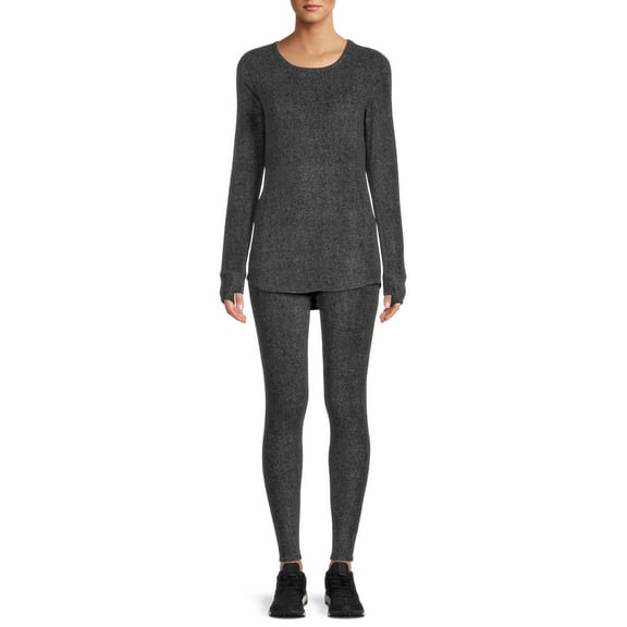 ClimateRight by Cuddl Duds Women's Stretch Fleece Long Sleeve Crew Neck Top & Legging Base Layer Set, Sizes XS to 4XL
