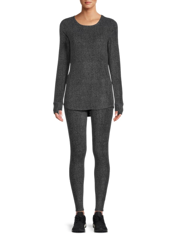 ClimateRight by Cuddl Duds Women's Stretch Fleece Long Sleeve Crew Neck Top & Legging Base Layer Set, Sizes XS to 4XL