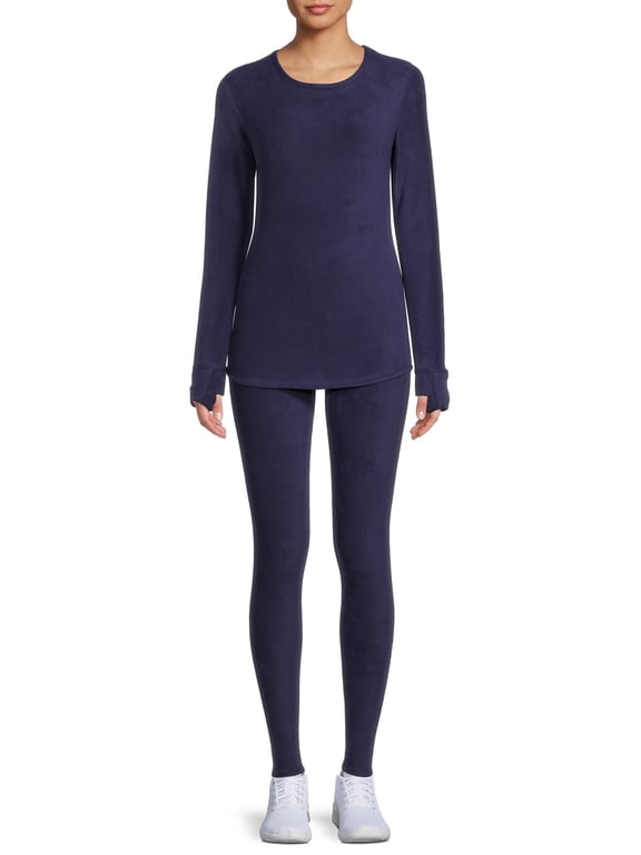 ClimateRight by Cuddl Duds Women's Stretch Fleece Long Sleeve Crew Neck Top & Legging Base Layer Set, Sizes XS to 4XL