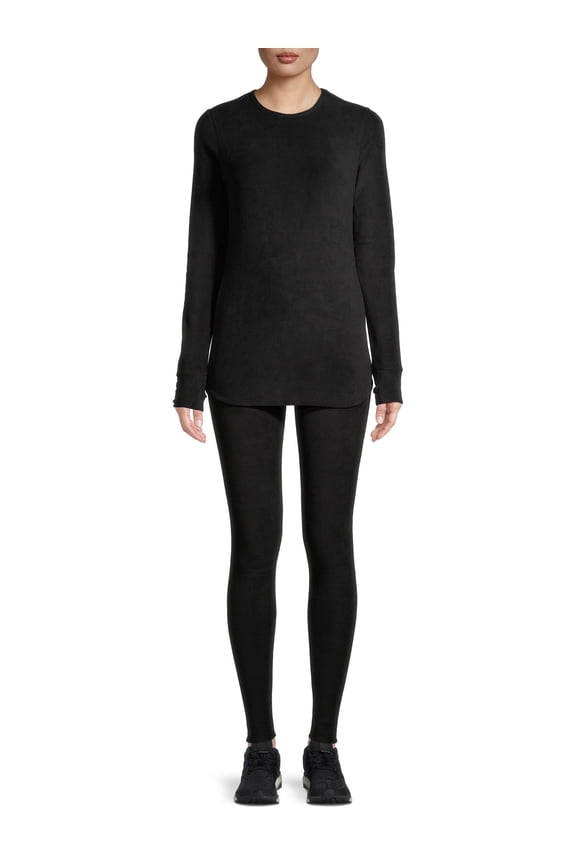 ClimateRight by Cuddl Duds Women's Stretch Fleece Long Sleeve Crew Neck Top & Legging Base Layer Set, Sizes XS to 4X
