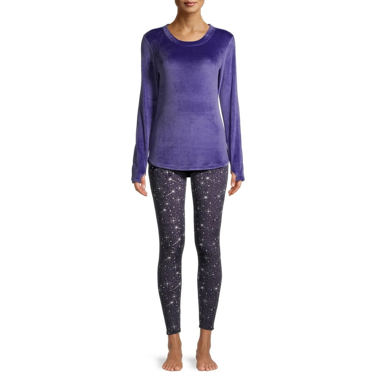 ClimateRight by Cuddl Duds Women's Velour 2-Piece Long Underwear Top and  Legging Thermal Set 